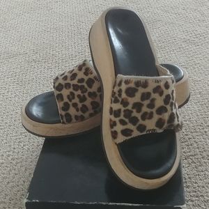 Vintage Guess leopard wood sole slip on sandals